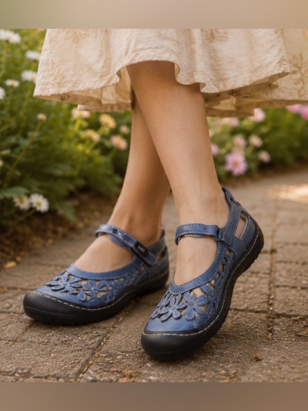 JBU Jambu Blue Wildflower Mary Jane Shoe Flat Daisy Comfort Scandi Lagenlook 7.5